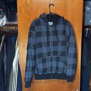 Men's Blue and Black Buffalo Plaid Sherpa-Lined Full Zip Hoodie